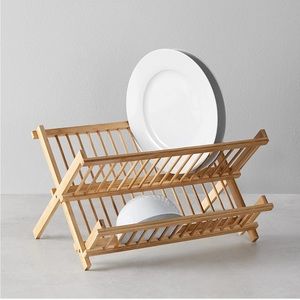 Folding 2-Tier Bamboo Dish Drying Rack - Collapsible, Natural NWT